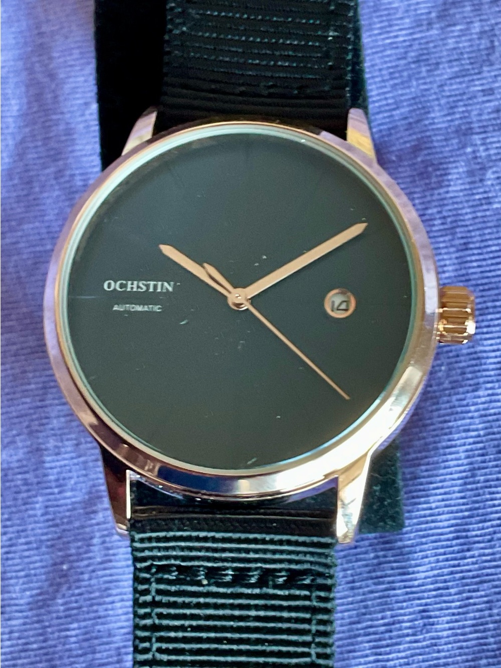 NIB Ochstin Rose Gold Case Blue Radiant Dial AUTOMATIC Men's Watch 22 Jewels